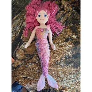 Aurora Pink Mermaid Plush Doll – Sparkly Tail, Yarn Hair 18”